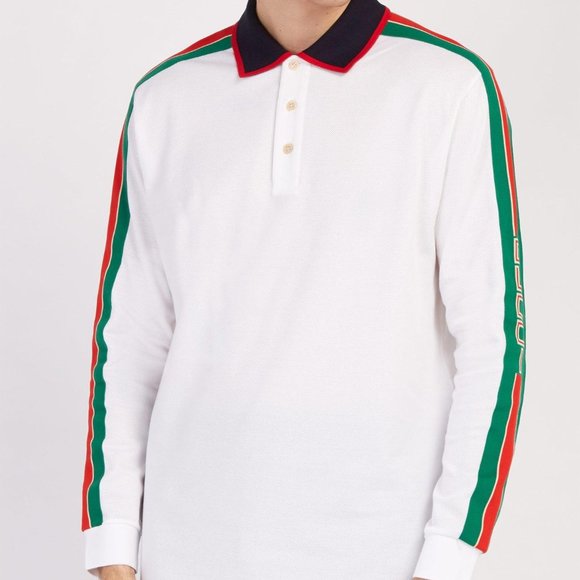 Gucci Web-stripe Detail Long Sleeve Polo in White new with tags - Picture 4 of 8